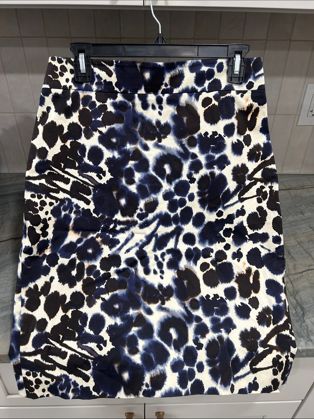 Ann Taylor Navy and White Animal-Print Pencil Skirt